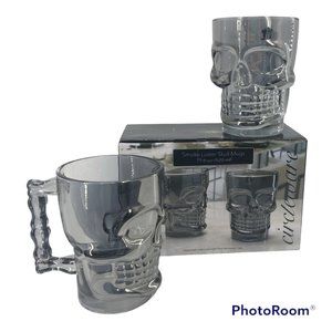 Circleware Smoke Luster Skull Mug w/ Handle Beer Set 17.6 Oz. Metallic Glass